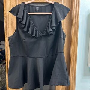 Elegant Black Ruffle V-Neck Blouse